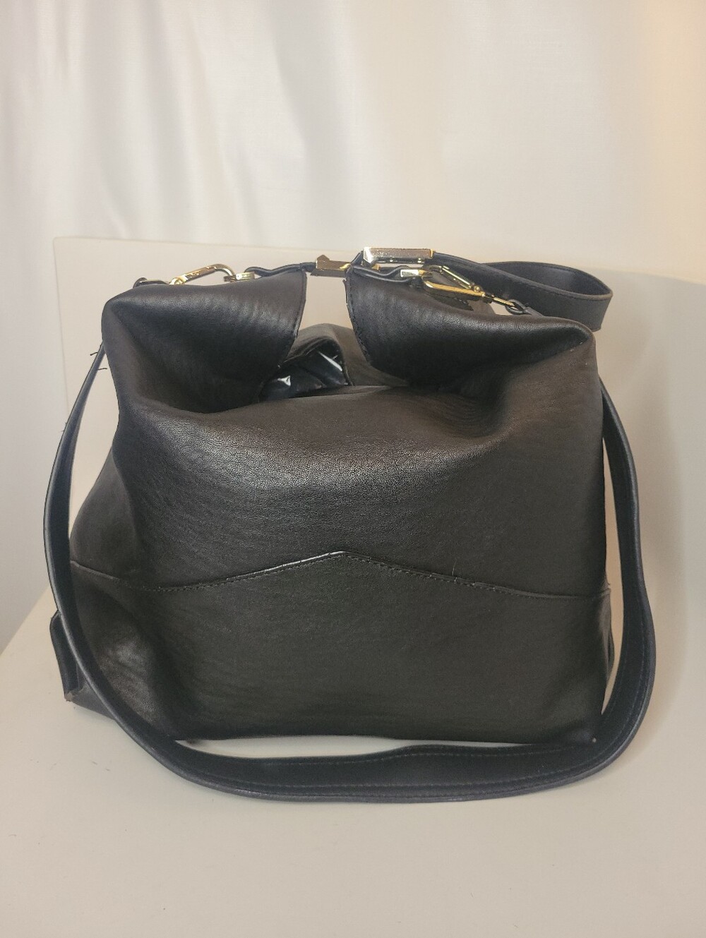 Topshop Large Black Faux Leather Shoulder Tote with Gold Hardware